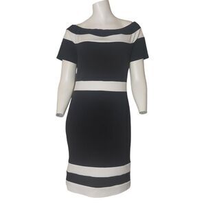 Suzy Shier Black and White Dress with Bateau Neckline